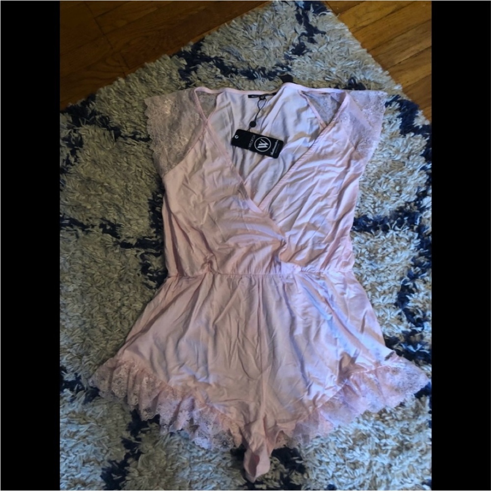 Wildfox Pink Lace Trim Pajama Romper